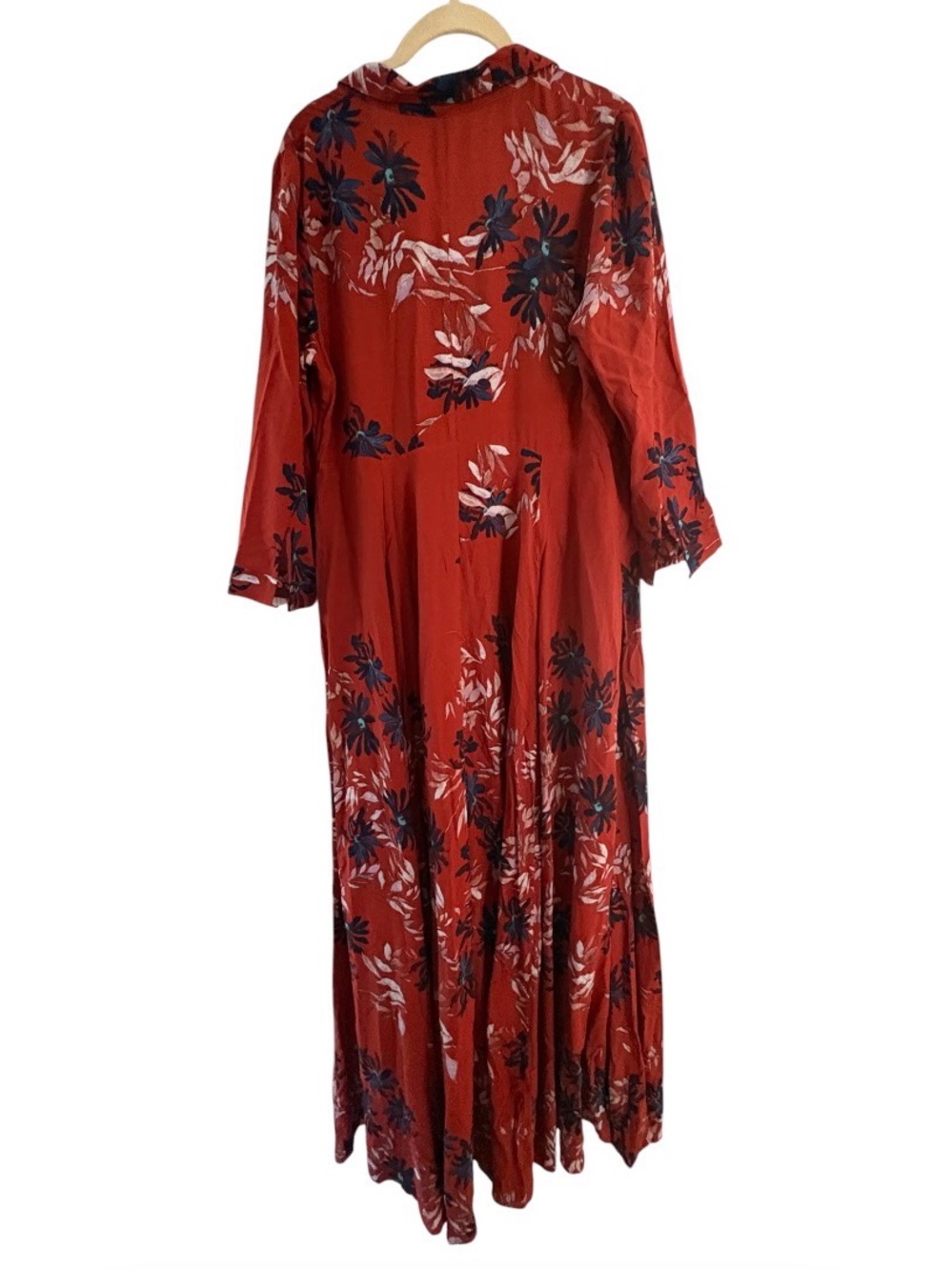 Free People Red After The Storm Floral Print Boho Maxi Shirt Dress Size 12 - Picture 7 of 9